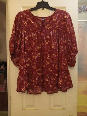 Old Navy Elbow Length Burgundy Pull Over Blouse in Size 2X Tall